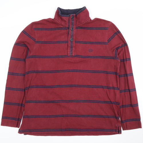 Marks and Spencer Men's Red Striped Long Sleeve Polo Shirt L