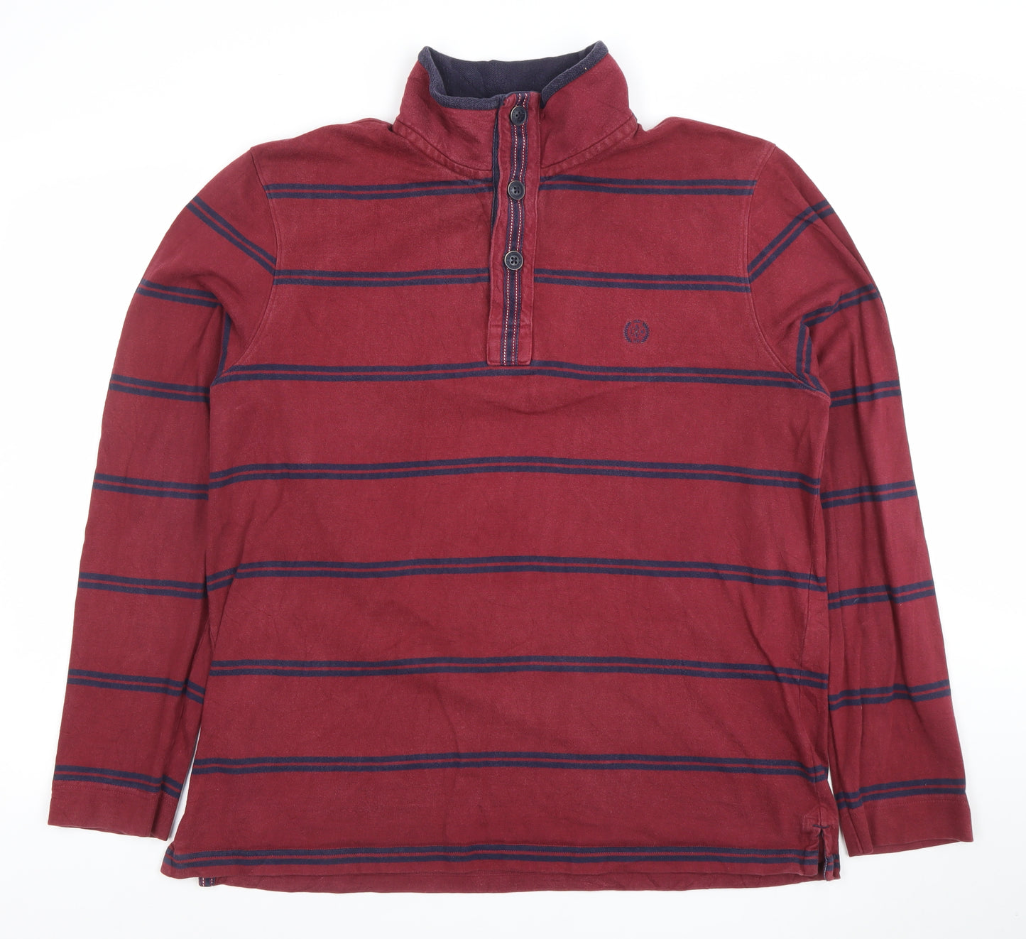 Marks and Spencer Men's Red Striped Long Sleeve Polo Shirt L