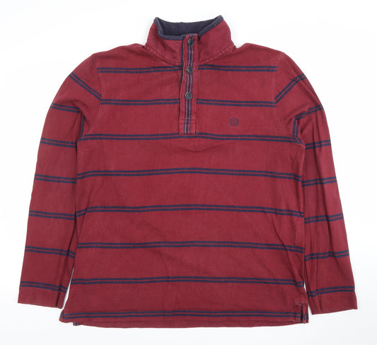 Marks and Spencer Men's Red Striped Long Sleeve Polo Shirt L
