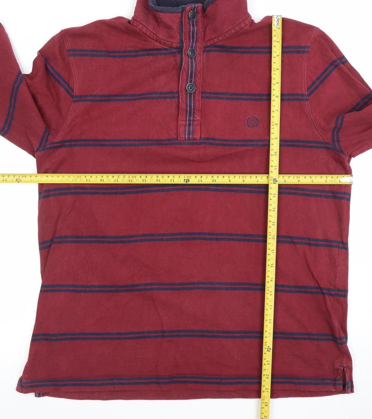 Marks and Spencer Men's Red Striped Long Sleeve Polo Shirt L