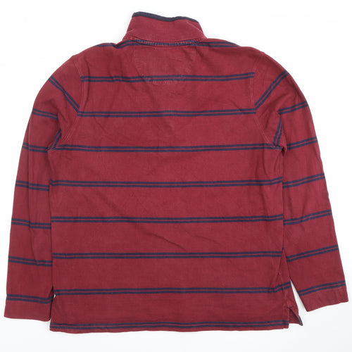 Marks and Spencer Men's Red Striped Long Sleeve Polo Shirt L