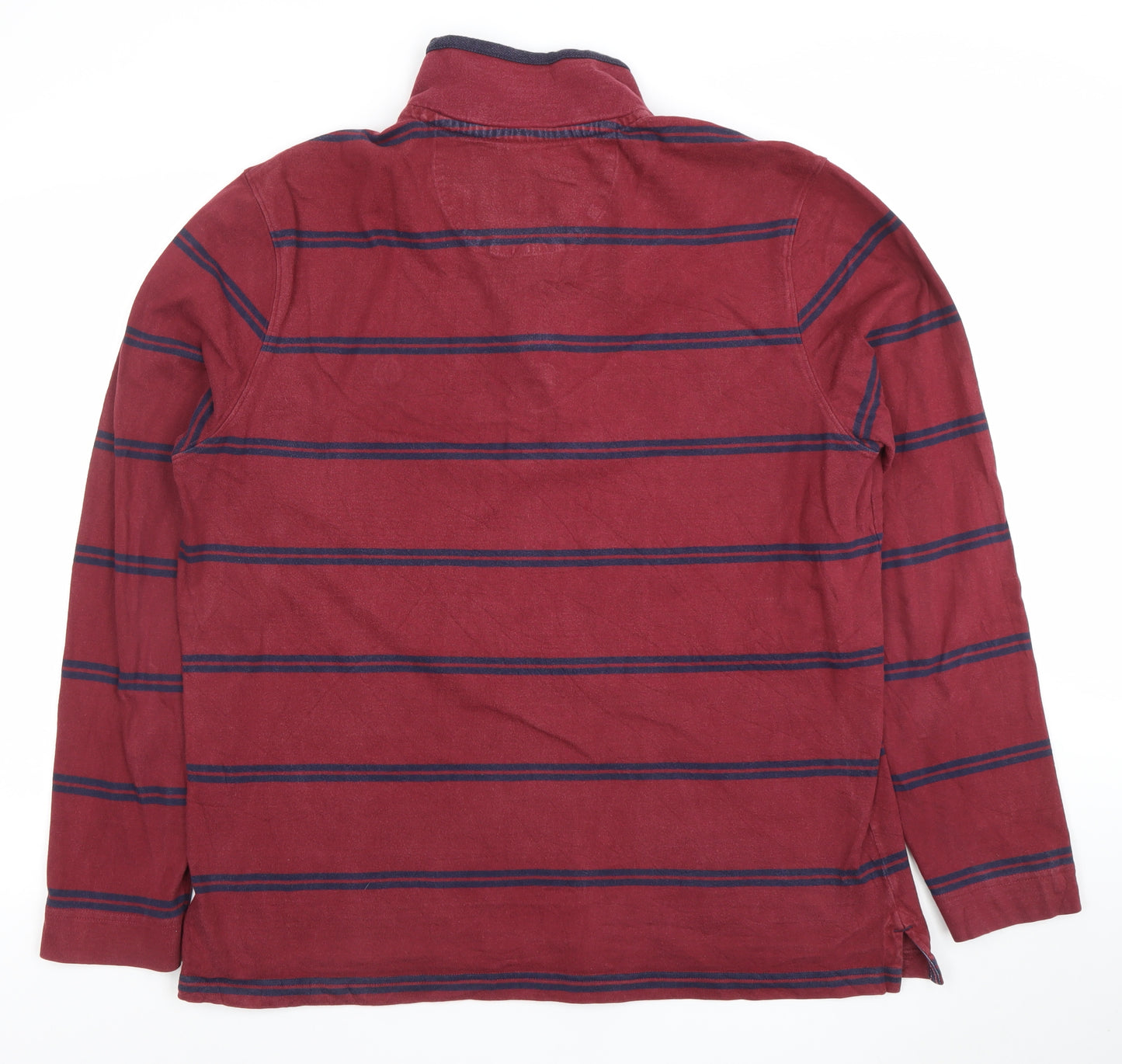 Marks and Spencer Men's Red Striped Long Sleeve Polo Shirt L