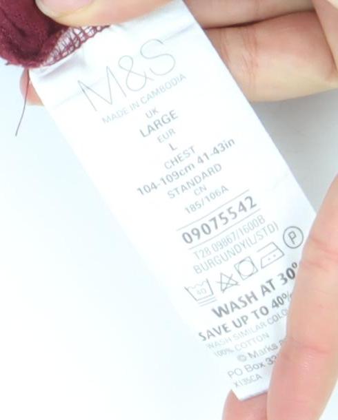 Marks and Spencer Men's Red Striped Long Sleeve Polo Shirt L