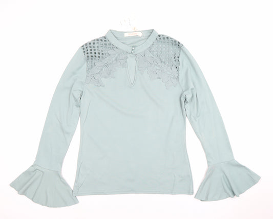 Lulumary Women Green Long Sleeve Lace Blouse Size L
