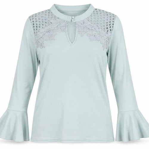 Lulumary Women Green Long Sleeve Lace Blouse Size L