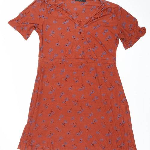 Next Women Brown Floral Viscose Wrap Midi Dress Size 18