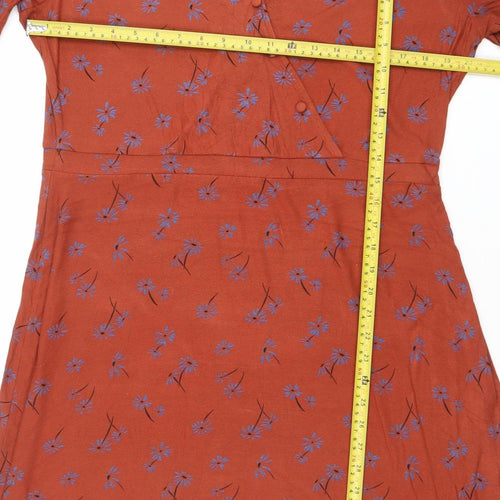 Next Women Brown Floral Viscose Wrap Midi Dress Size 18