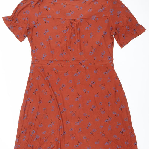 Next Women Brown Floral Viscose Wrap Midi Dress Size 18