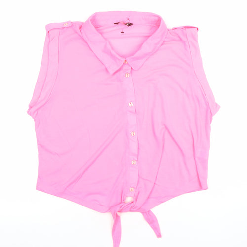 Select Women's Pink Sleeveless Collared Button-Up Top Size 18