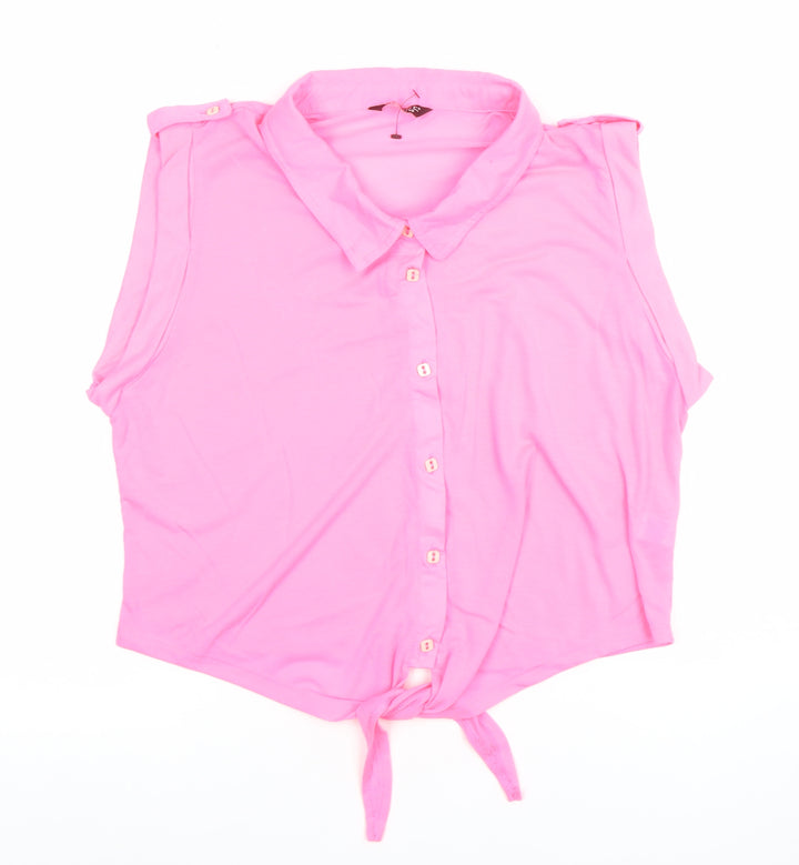 Select Women's Pink Sleeveless Collared Button-Up Top Size 18