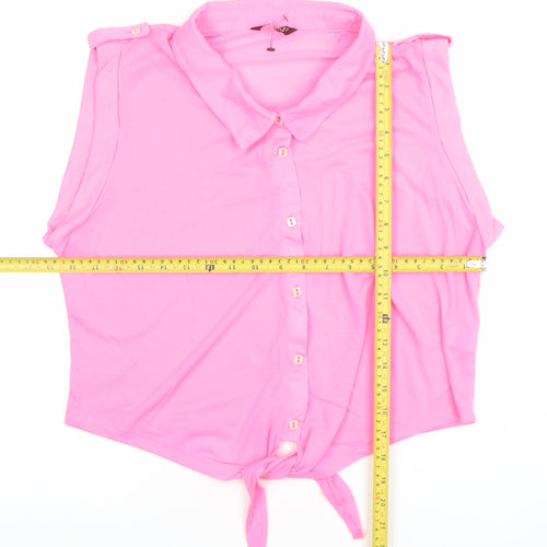 Select Women's Pink Sleeveless Collared Button-Up Top Size 18