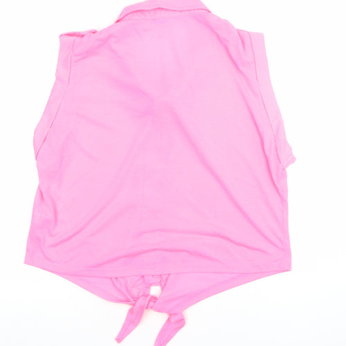 Select Women's Pink Sleeveless Collared Button-Up Top Size 18