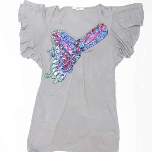 Oasis Women Grey Sequin Butterfly T-Shirt Dress Size S