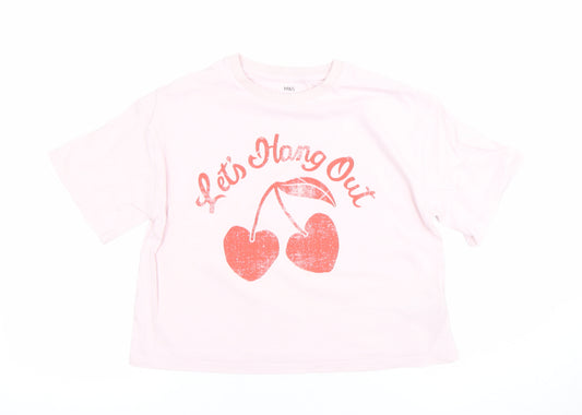 Marks and Spencer Girls Pink Cotton Cherry Print T-Shirt 10-11 Years