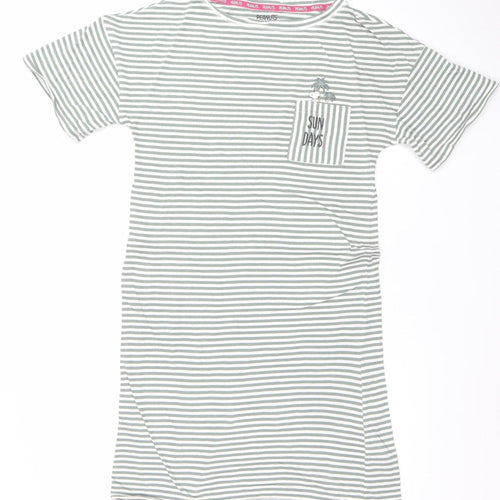 Peanuts Women's Green Striped Snoopy Nightshirt XS T-Shirt Style