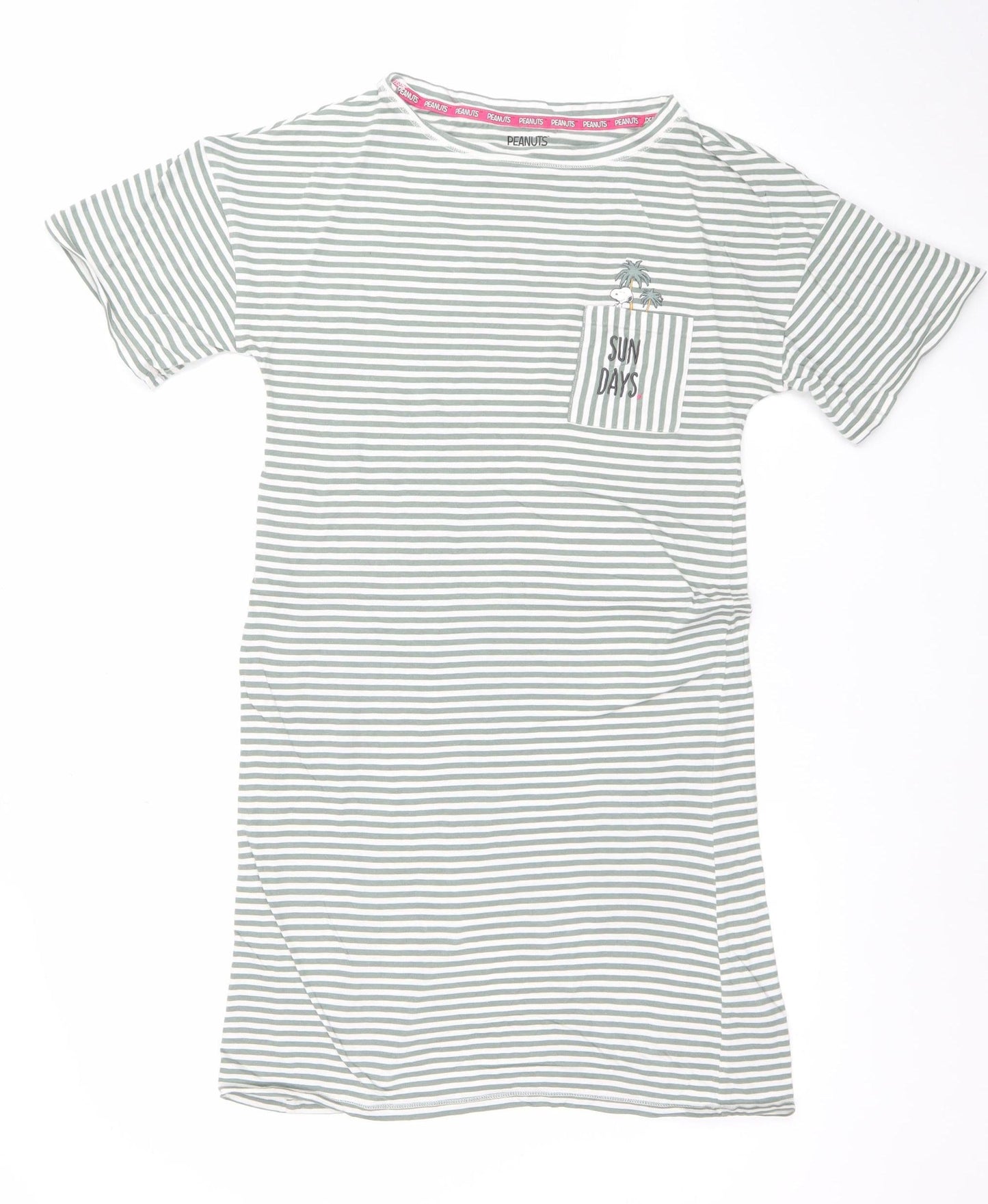 Peanuts Women's Green Striped Snoopy Nightshirt XS T-Shirt Style