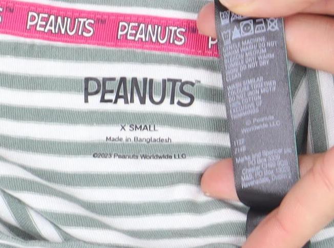 Peanuts Women's Green Striped Snoopy Nightshirt XS T-Shirt Style