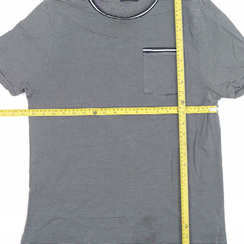 Marks and Spencer Men's Blue Striped Cotton T-Shirt XL Regular Fit