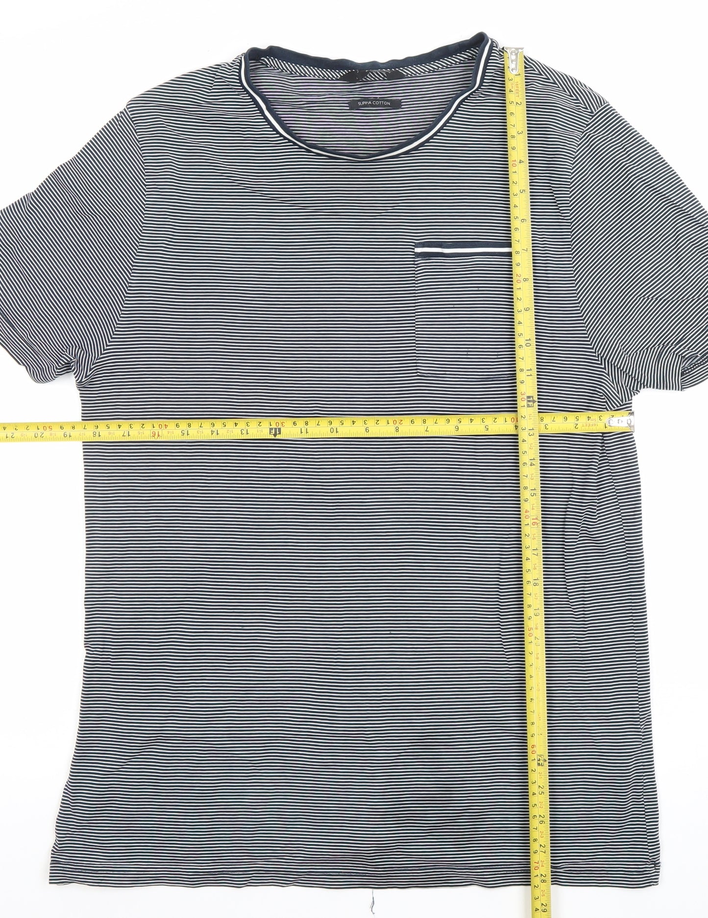 Marks and Spencer Men's Blue Striped Cotton T-Shirt XL Regular Fit