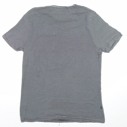 Marks and Spencer Men's Blue Striped Cotton T-Shirt XL Regular Fit