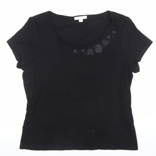 Precis Women’s Black Embroidered Scoop Neck Short Sleeve T-Shirt M