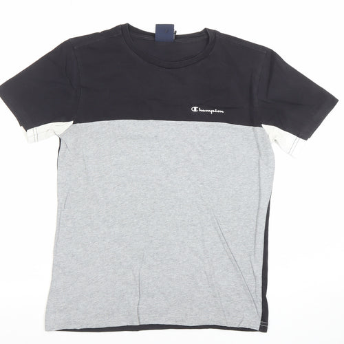 Champion Boys Black & Grey Colourblock T-Shirt Size L Cotton Casual