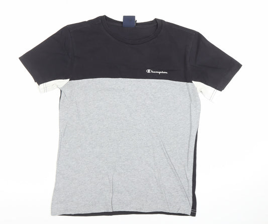 Champion Boys Black & Grey Colourblock T-Shirt Size L Cotton Casual
