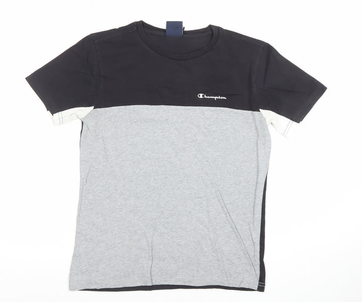 Champion Boys Black & Grey Colourblock T-Shirt Size L Cotton Casual