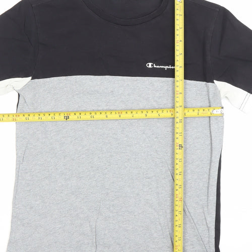 Champion Boys Black & Grey Colourblock T-Shirt Size L Cotton Casual