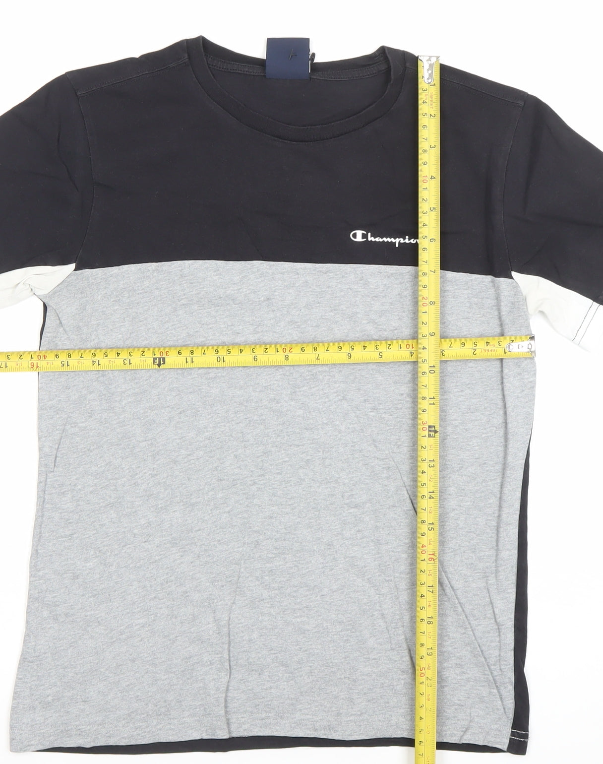 Champion Boys Black & Grey Colourblock T-Shirt Size L Cotton Casual