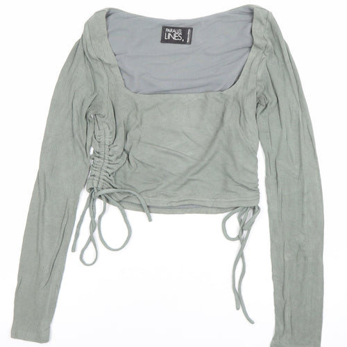 Parallel Lines Women's Green Cropped Long Sleeve Square Neck Top Size 8