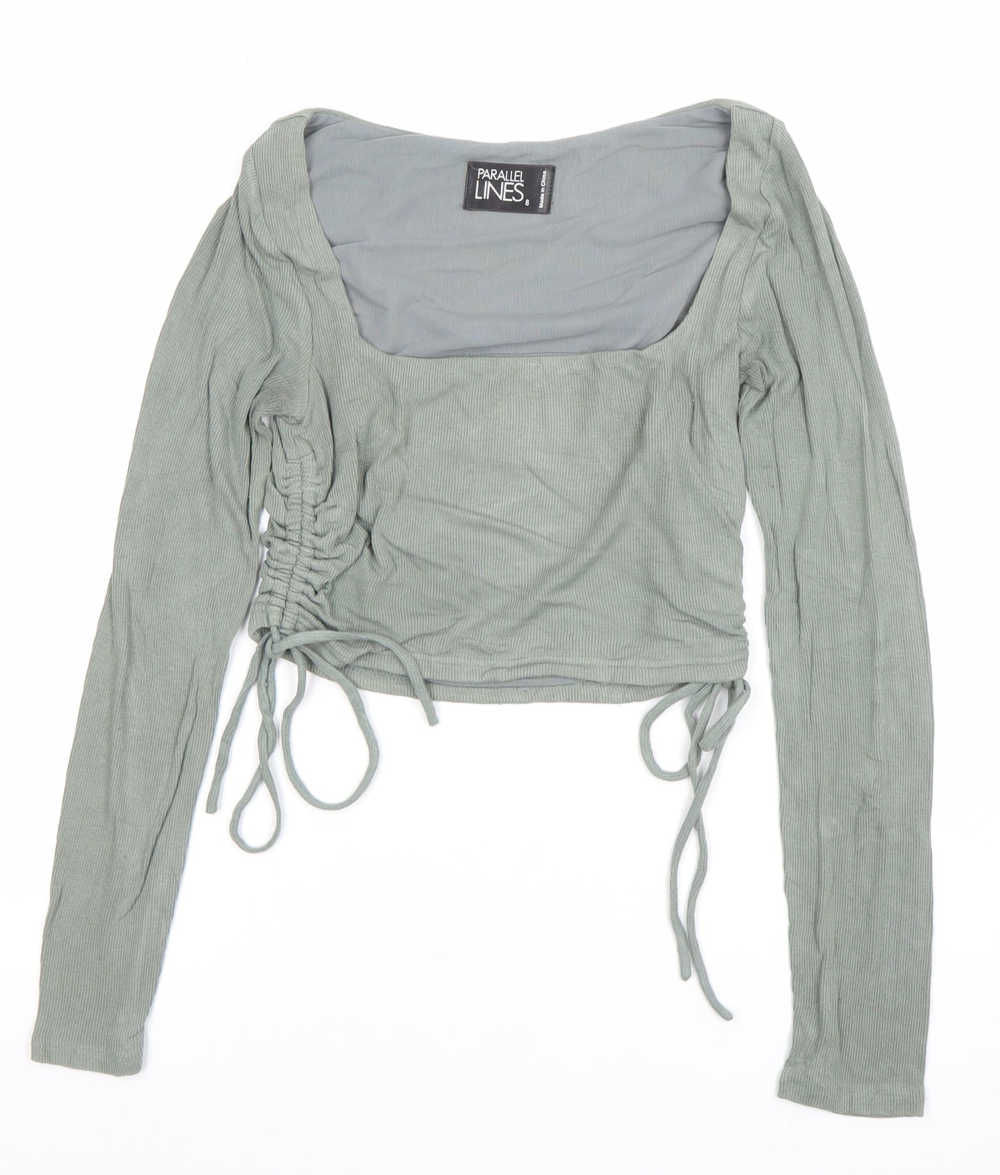 Parallel Lines Women's Green Cropped Long Sleeve Square Neck Top Size 8