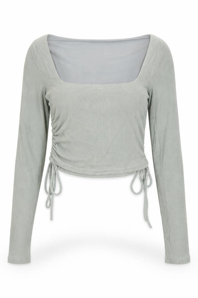 Front view of Parallel Lines Women's Green Cropped Long Sleeve Square Neck Top, size 8