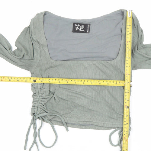 Parallel Lines Women's Green Cropped Long Sleeve Square Neck Top Size 8