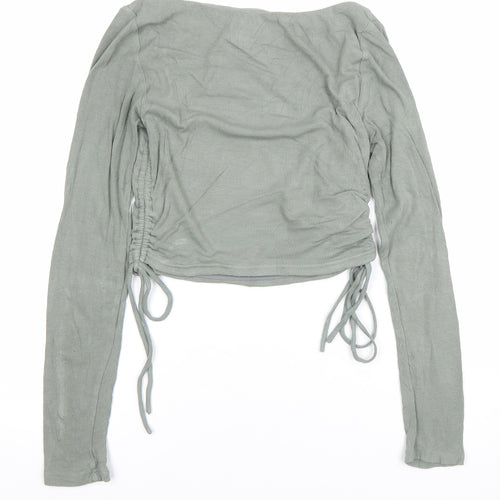 Parallel Lines Women's Green Cropped Long Sleeve Square Neck Top Size 8