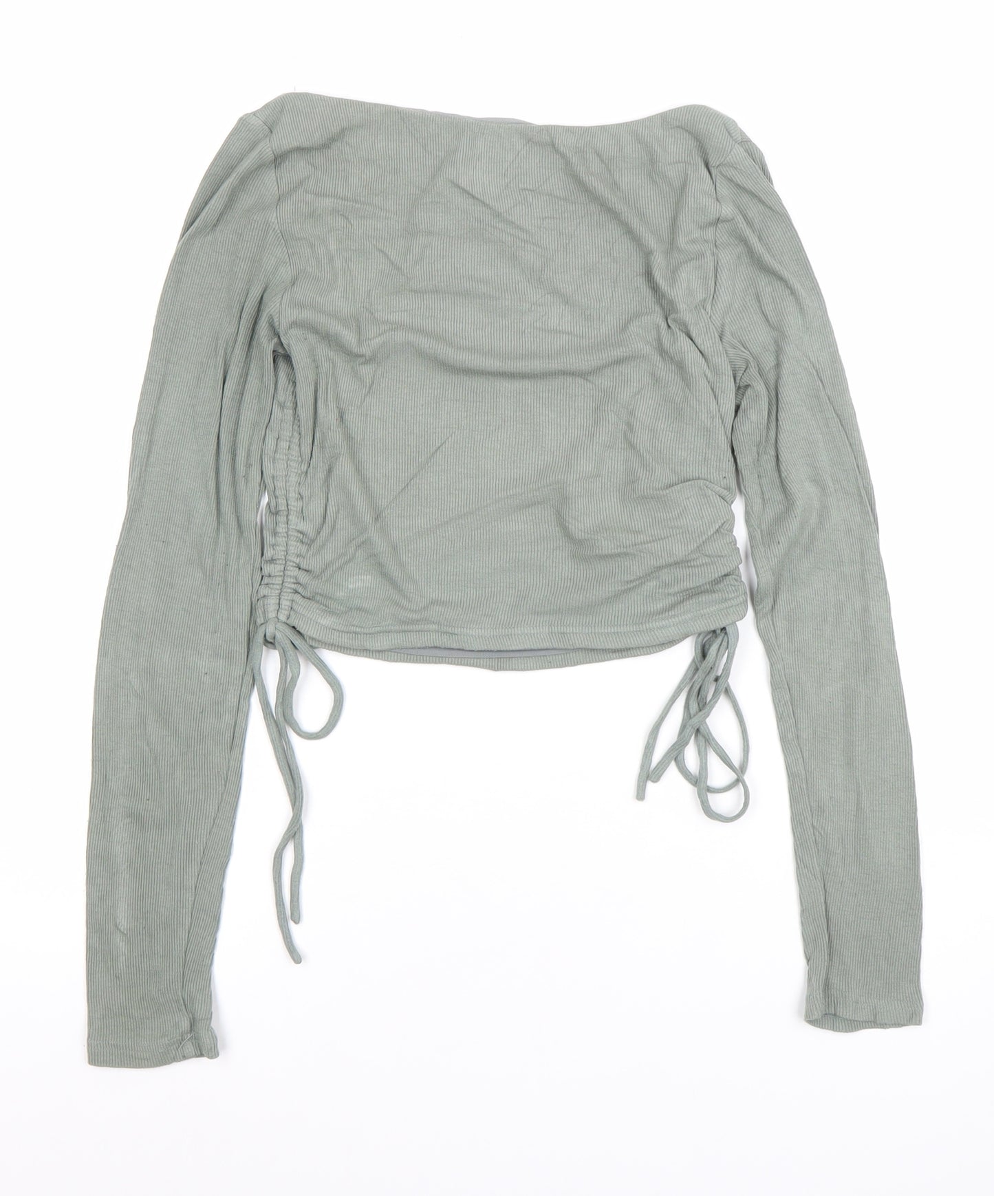 Parallel Lines Women's Green Cropped Long Sleeve Square Neck Top Size 8