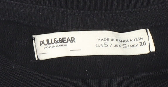 Pull & Bear Men's Black Cotton Crew Neck Short Sleeve T-Shirt Size S