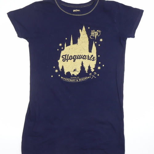 Harry Potter Womens Blue Glitter Hogwarts Nightshirt Size 10-12