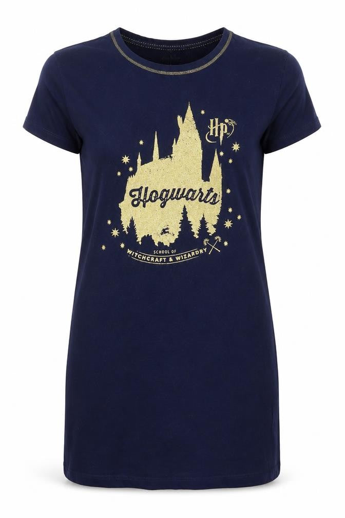 Harry Potter Womens Blue Glitter Hogwarts Nightshirt Size 10-12