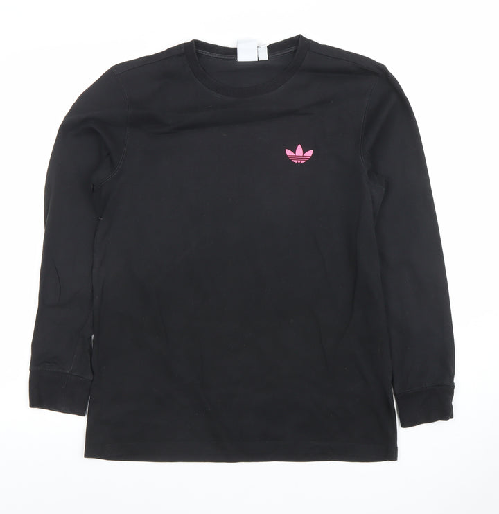 Adidas Womens Black Long Sleeve Crew Neck Sweatshirt UK 8 Cotton Logo Print