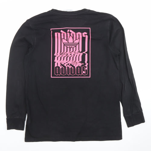 Adidas Womens Black Long Sleeve Crew Neck Sweatshirt UK 8 Cotton Logo Print