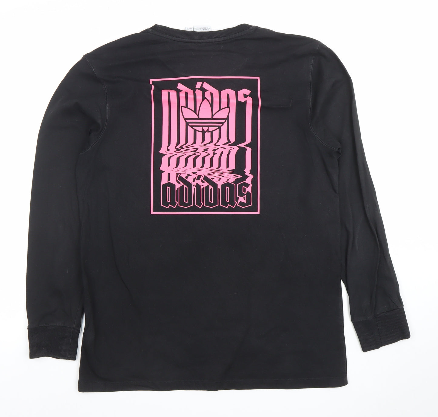 Adidas Womens Black Long Sleeve Crew Neck Sweatshirt UK 8 Cotton Logo Print