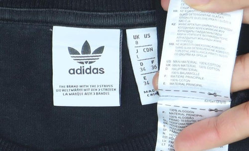 Adidas Womens Black Long Sleeve Crew Neck Sweatshirt UK 8 Cotton Logo Print