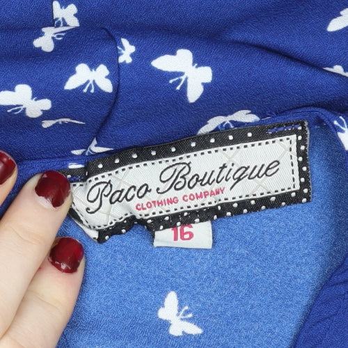 Paco Boutique Women Blue Butterfly Chiffon Sleeveless Blouse Size 16