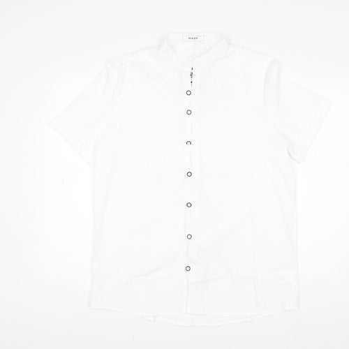 HYEYI Women's White Short Sleeve Button-Up Shirt Medium