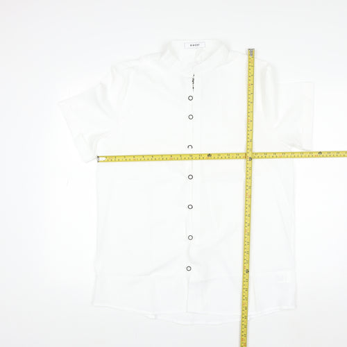 HYEYI Women's White Short Sleeve Button-Up Shirt Medium