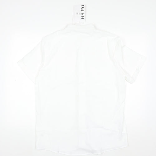 HYEYI Women's White Short Sleeve Button-Up Shirt Medium