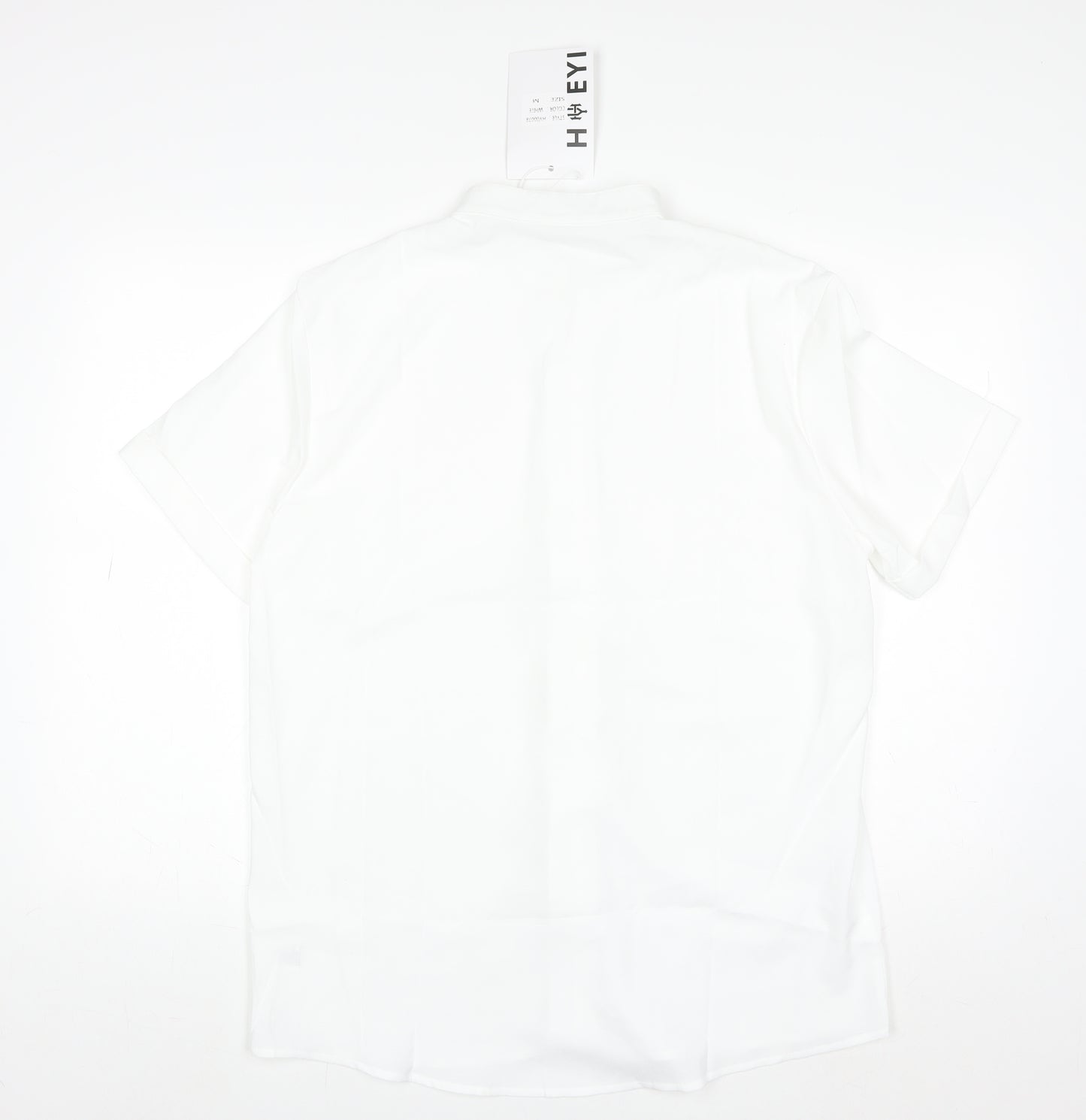 HYEYI Women's White Short Sleeve Button-Up Shirt Medium
