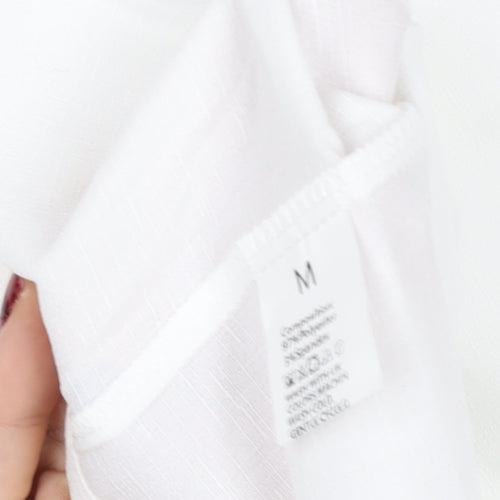 HYEYI Women's White Short Sleeve Button-Up Shirt Medium