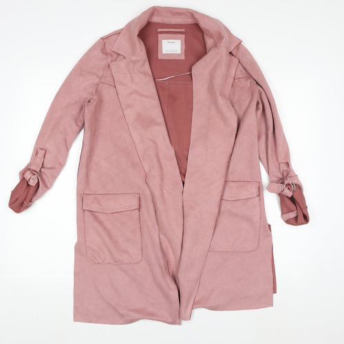 Bershka Womens Pink Long Belted Trench Coat Size S